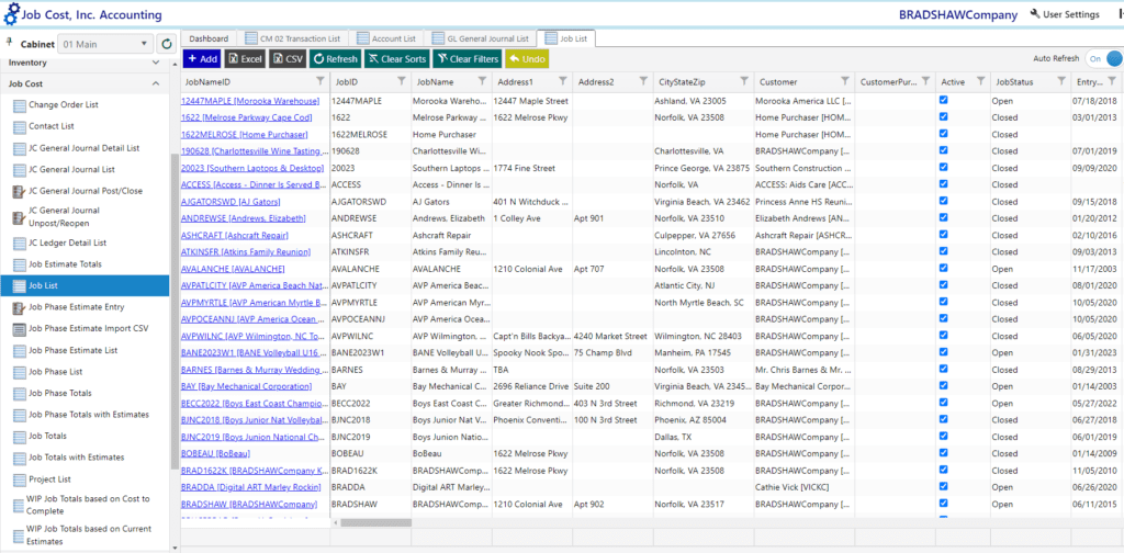 Menu Jobs List